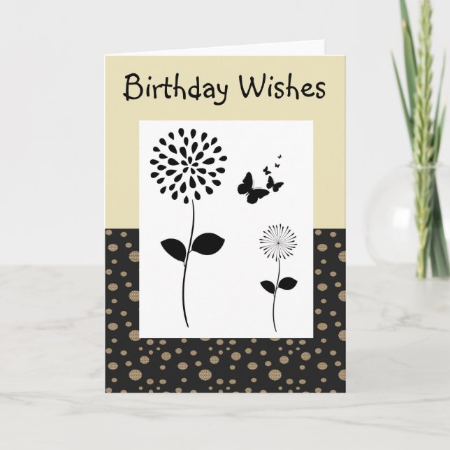 Abstrakt-gratulationskort för Guld och svart Blomm Kort (Framsida)