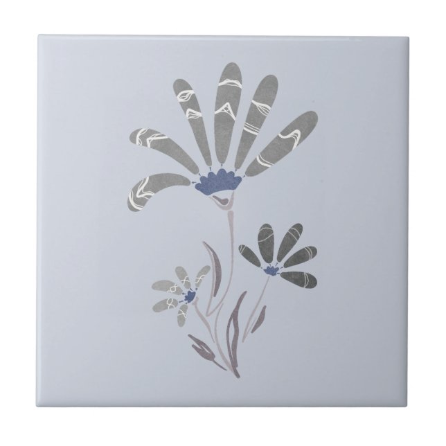 Abstrakt Grayscale Psychedelic Flowers Kakelplatta (Framsidan)