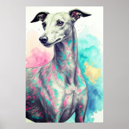 Abstrakt Greyhound Draw med Vibrant Färg Anpassnin Poster
