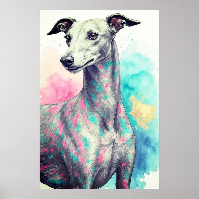 Abstrakt Greyhound Draw med Vibrant Färg Anpassnin Poster (Framsidan)