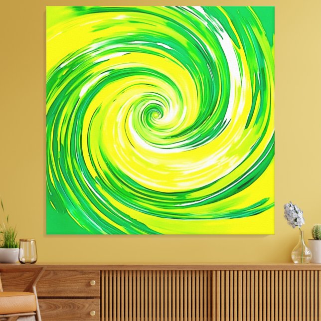 Abstrakt grön gul spiral konst canvastryck (Insitu (Vardagsrum))