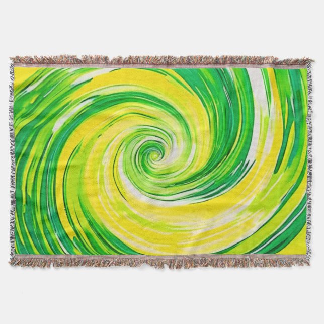 Abstrakt grön gul spiral konst filt (Framsidan)