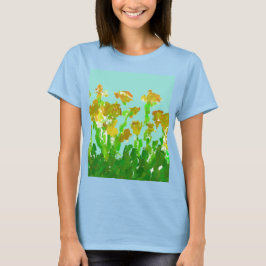Abstrakt grön och guld blomsterkvinnobas t-shirt