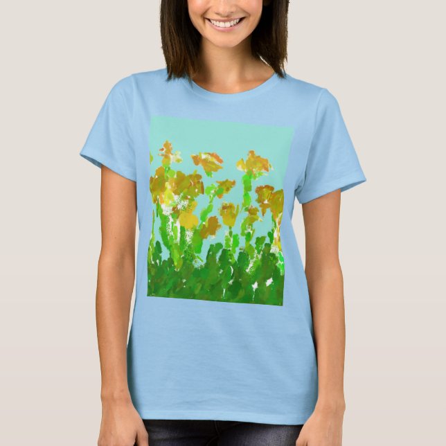 Abstrakt grön och guld blomsterkvinnobas t-shirt (Framsida)