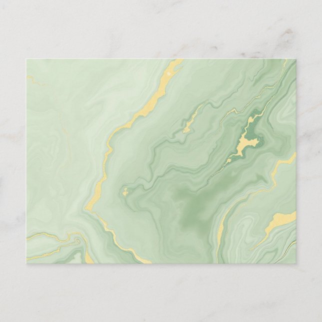 Abstrakt grön och guld marmor virvlar elegant  vykort (Framsida)
