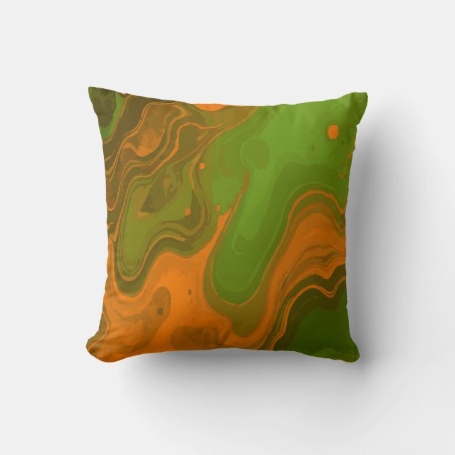 Abstrakt grön och orange virvel modern konst kudde (Framsida)