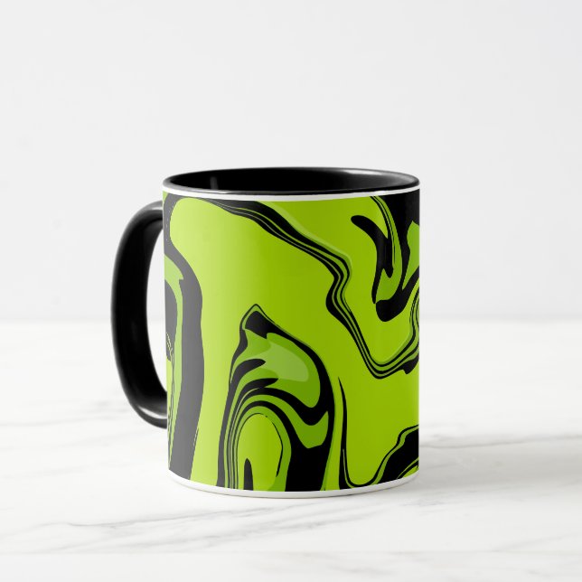Abstrakt grön och svart virveldesign  mugg (Framsida vänster)