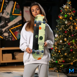 Abstrakt Grön Orange med Minimalistisk Geometrisk Mini Skateboard Bräda 18,5 Cm