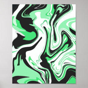 Abstrakt grön, svart och vit virvlande design poster