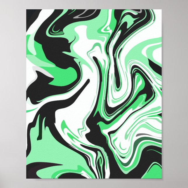 Abstrakt grön, svart och vit virvlande design poster (Framsidan)