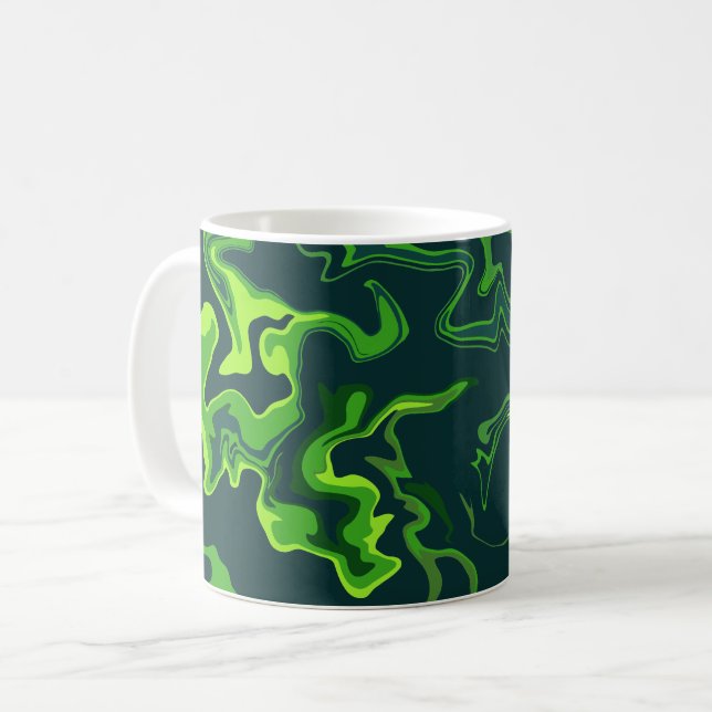 Abstrakt Grön Vätska Virvlar Kaffemugg (Framsida vänster)