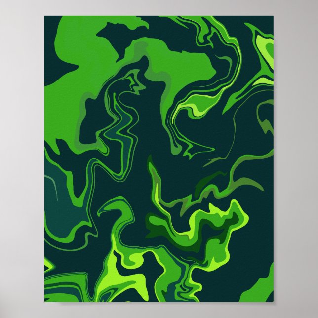 Abstrakt Grön Vätska Virvlar Poster (Framsidan)