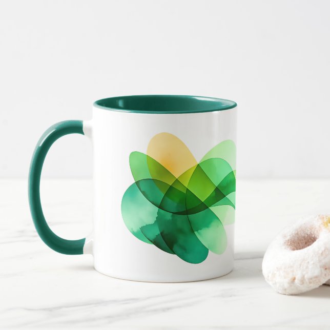 Abstrakt Gröna Vågor St. Patrick's Day Kaffe Mugg (Med munk)