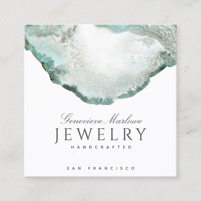Abstrakt Grönt Agate Jewelry Designer Fyrkantigt Visitkort (Framsida)