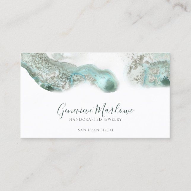 Abstrakt Grönt Agate Jewelry Designer Visitkort (Framsida)