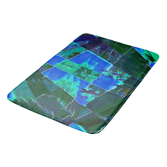 Abstrakt grönt, betesdelar och blå himmel, notade badrumsmatta (Vinklad)