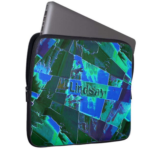 Abstrakt grönt, betesdelar och blå himmel, notade laptop fodral (Framsidan Höger)