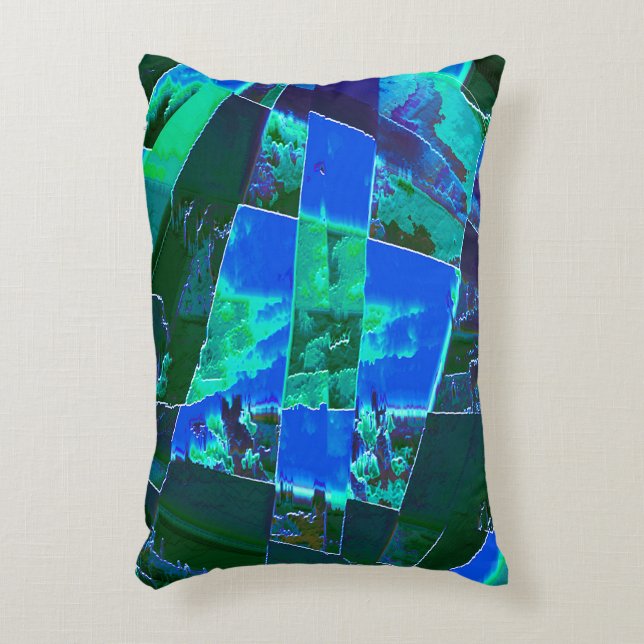 Abstrakt grönt, betesdelar och blå himmel, notade prydnadskudde (Framsidan(Vertikal))