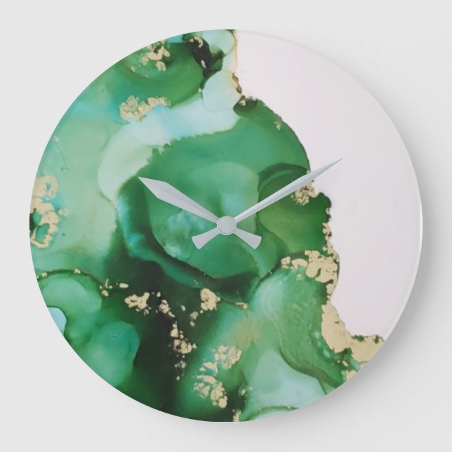 Abstrakt Grönt Bläck Fluid Art Stor Klocka (Framsida)