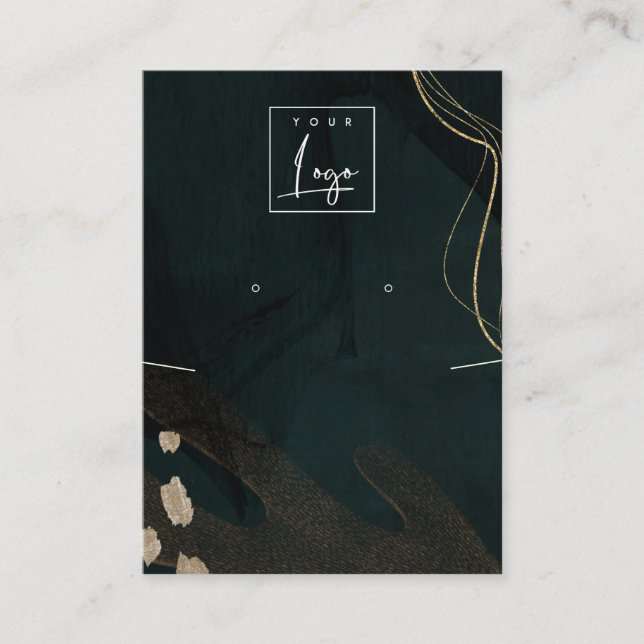 Abstrakt Grönt Black Guld Earring Necklace Logotyp Visitkort (Framsida)