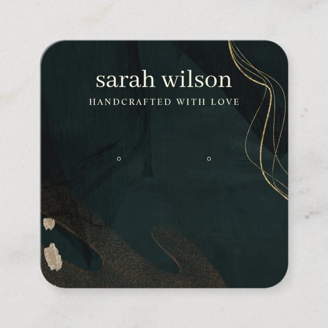 Abstrakt Grönt Black Guld Stud Earring Visning Fyrkantigt Visitkort (Framsida)