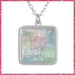 Abstrakt Grönt Blue Rosa Texturerad Mönster Silverpläterat Halsband<br><div class="desc">Abstrakt Grönt Blue Rosa Texturerad Mönster</div>
