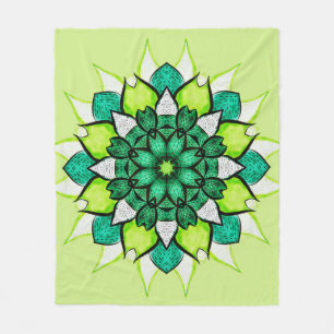 Abstrakt Grönt Boho Blommigt Mandala Fleecefilt