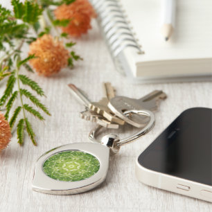 Abstrakt grönt dekorativ utskrift swirl silverfärgad nyckelring