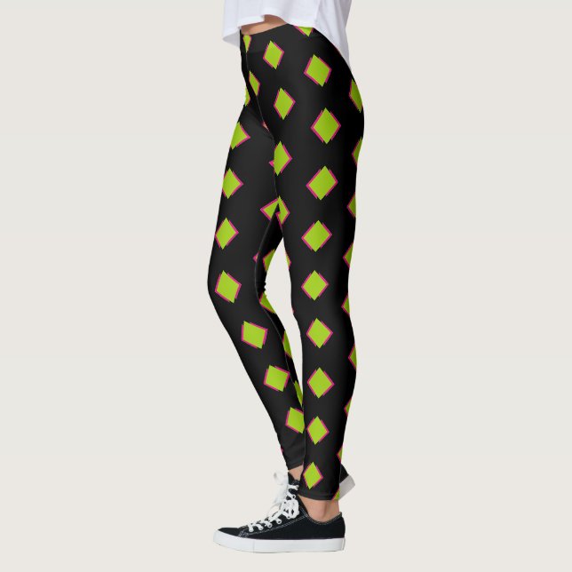 Abstrakt Grönt Diamond Mönster Leggings (Vänster)
