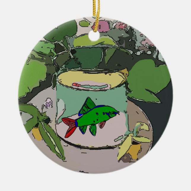 Abstrakt Grönt Fisk, lägga till, redigera text Julgransprydnad Keramik (Framsidan)
