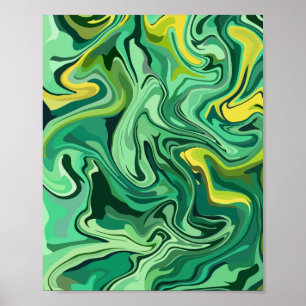 Abstrakt Grönt Fluid Art med Gultens accent Poster