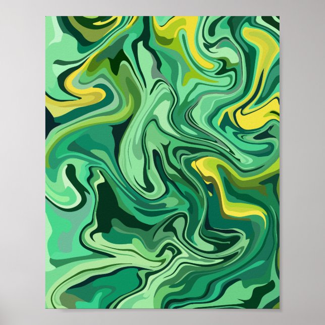 Abstrakt Grönt Fluid Art med Gultens accent Poster (Framsidan)
