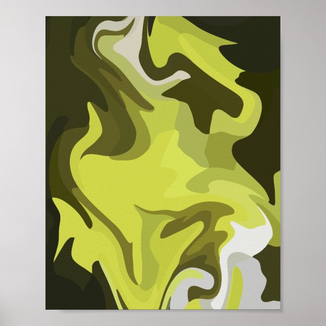 Abstrakt Grönt Fluid Art med Mörkens accent Poster (Framsidan)
