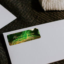 Abstrakt Grönt för fluidfärgning Faux Guld Metalli Returadress Etikett