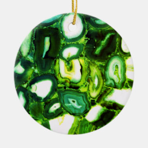 Abstrakt grönt geode, grönt gemstone julgransprydnad keramik