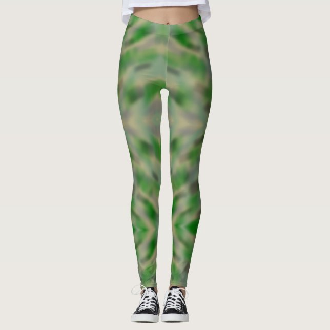 Abstrakt grönt grått kamouflage design leggings (Framsida)