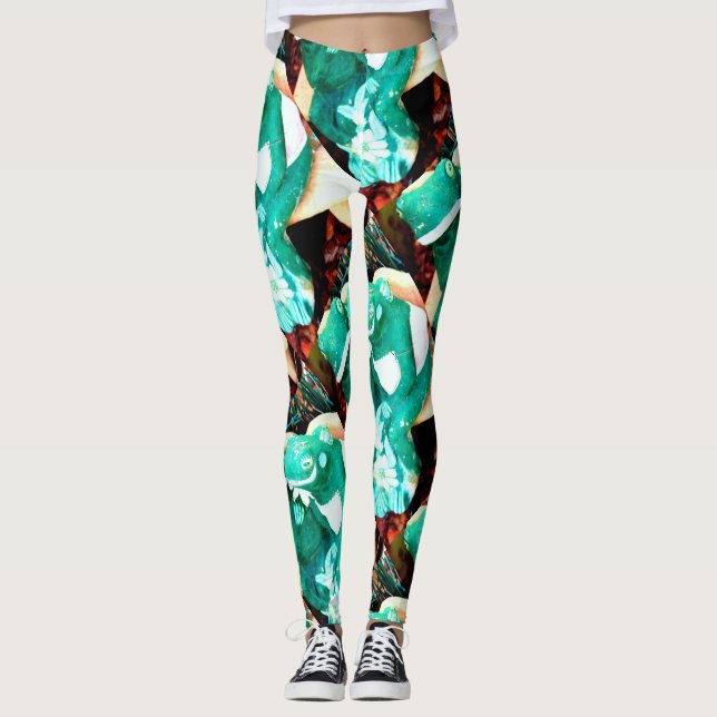 abstrakt grönt groda par leggings (Framsida)