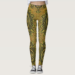 Abstrakt Grönt, gult Paisley mönster Leggings