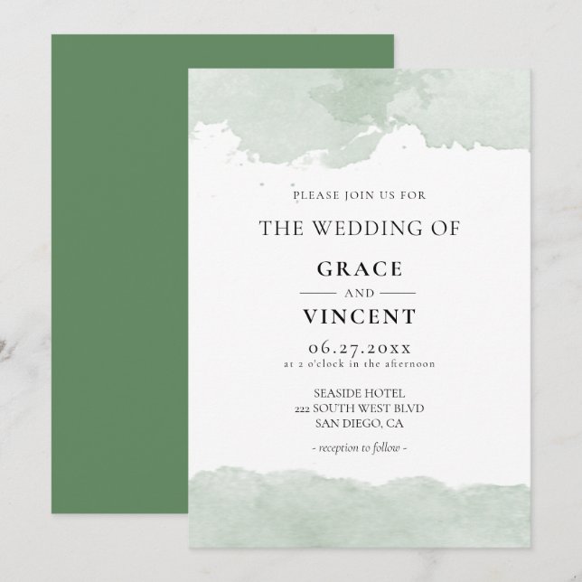 Abstrakt grönt - inbjudan till bröllopsvecka för v (Fram/baksida)