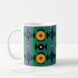 Abstrakt Grönt Lila Mönster med Gula blommor Kaffemugg