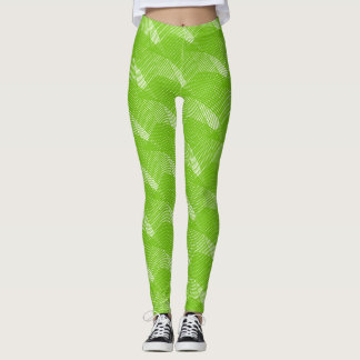 Abstrakt Grönt Linjer Modern White Leggings