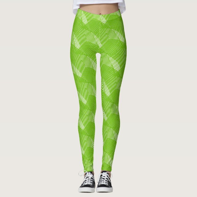 Abstrakt Grönt Linjer Modern White Leggings (Framsida)