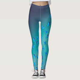 Abstrakt Grönt Måne och fjärilar Leggings