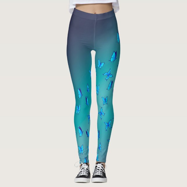 Abstrakt Grönt Måne och fjärilar Leggings (Framsida)