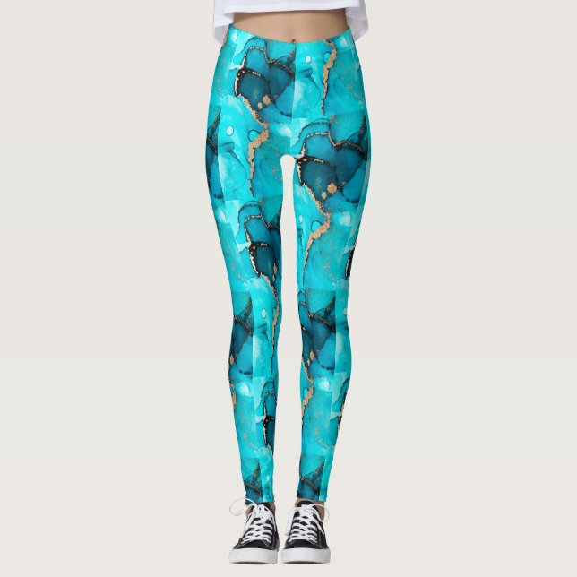 Abstrakt Grönt Mönster Medelhavsturism Leggings (Framsida)