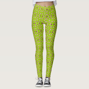 Abstrakt Grönt och Rosa Mönster med kvadrater Leggings