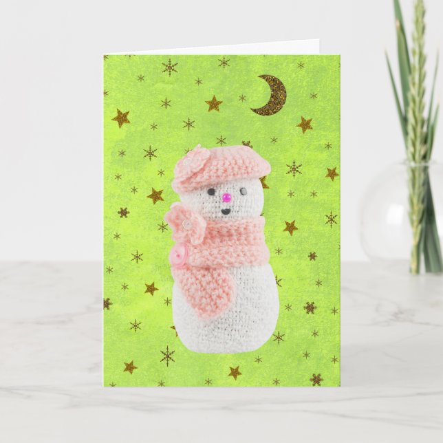 Abstrakt grönt papper med guld stjärnor, kvinna i  helgkort (Framsida)