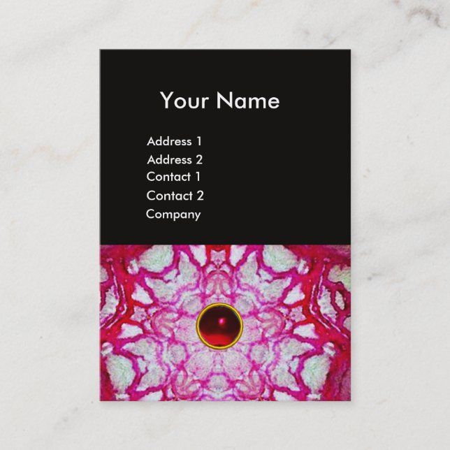 ABSTRAKT GRÖNT RED STAR ,RUBY GEMSTONE MONOGRAM VISITKORT (Framsida)