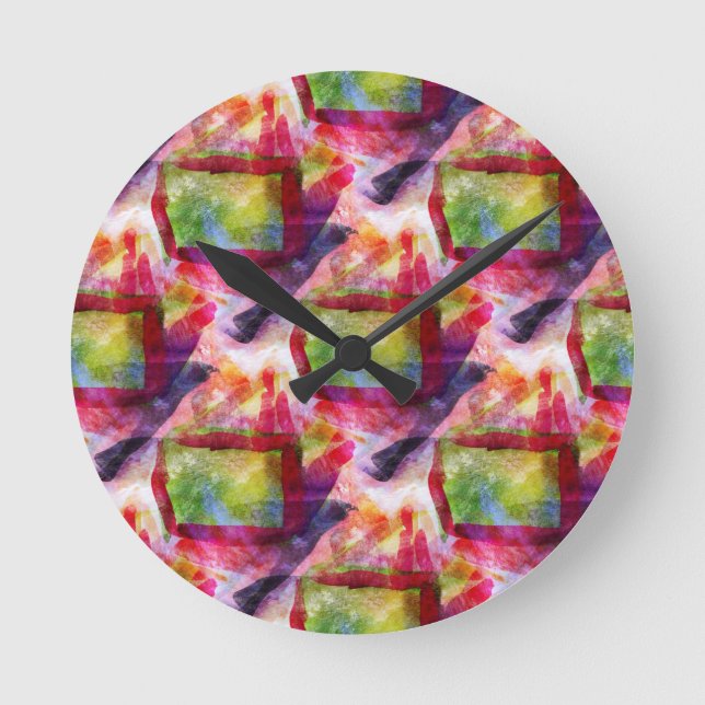 Abstrakt grönt, röd tapet rund klocka (Framsida)
