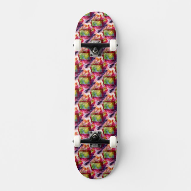 Abstrakt grönt, röd tapet skateboard bräda 20,5 cm (Framsida)